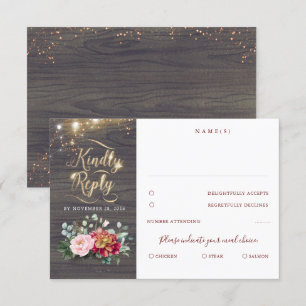 Gold Typography Rustic Fall Wedding RSVP Card
