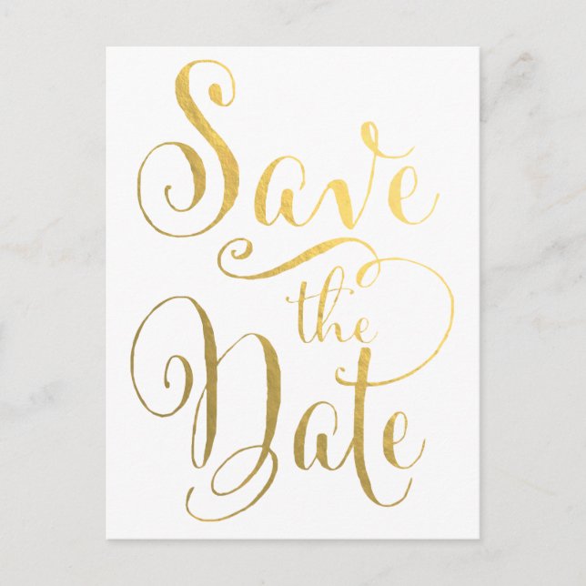 Gold Typography Save the Date Postcard (Front)
