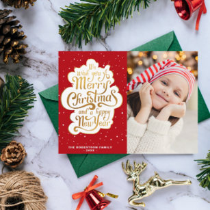 gold typography script christmas holiday Postcard