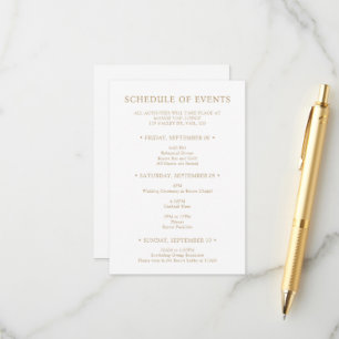 Gold Typography Wedding Weekend Schedule of Events Enclosure Card