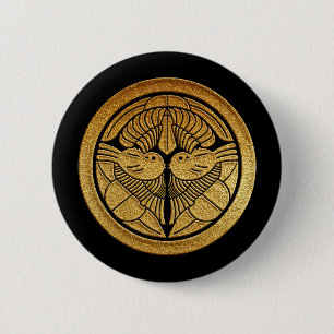 Gold Uesugi Sasa Kamon 2 Inch Round Button