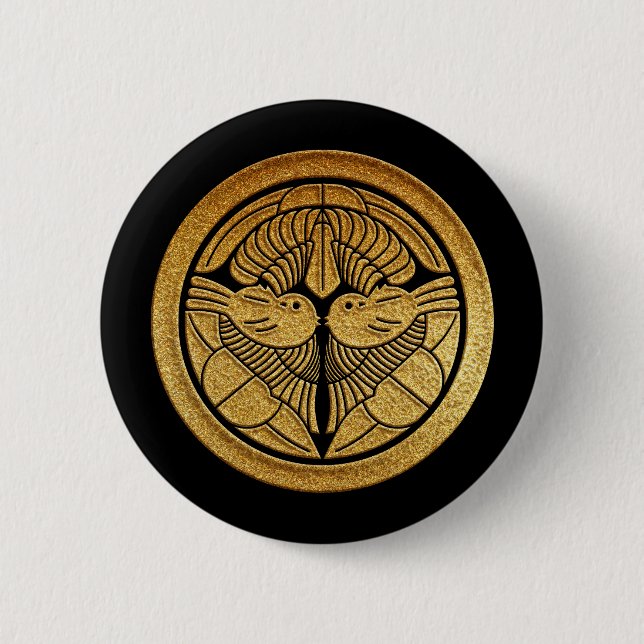 Gold Uesugi Sasa Kamon 2 Inch Round Button (Front)