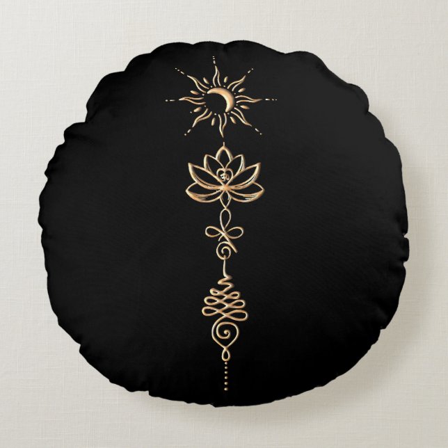Gold Unalome Group Round Pillow (Front)