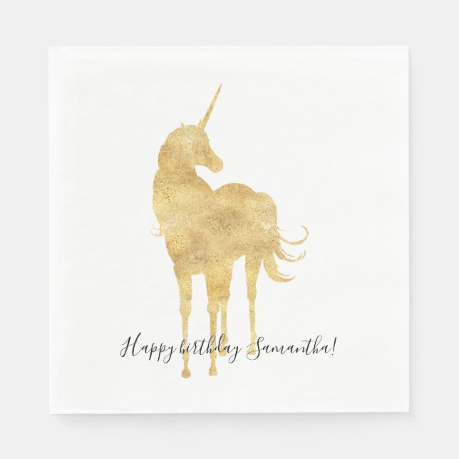 Gold Unicorn Birthday Napkin (Front)
