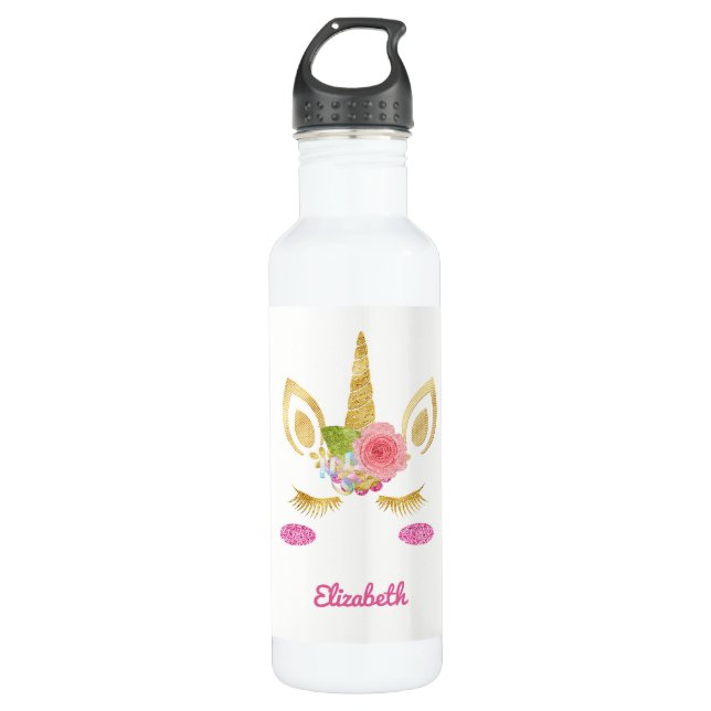 Gold Unicorn Face 710 Ml Water Bottle (Front)