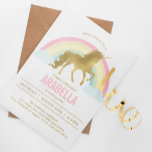 Gold Unicorn Girls Birthday Party Invitation<br><div class="desc">Adorable gold and rainbow unicorn birthday party theme.</div>