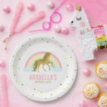 Gold Unicorn Girls Birthday Party Paper Plate<br><div class="desc">Adorable birthday party plates featuring a cute unicorn on a gold dots background and can be personalized with your child's name or message of your choice.</div>