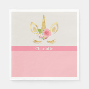 Gold Unicorn Peach Trim Personalized Paper Napkin