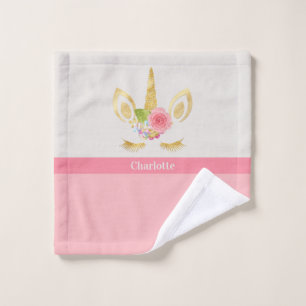 Gold Unicorn Peach Trim Personalized Wash Cloth