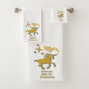 Gold unicorn pony horse with Golden stars Bath Towel Set