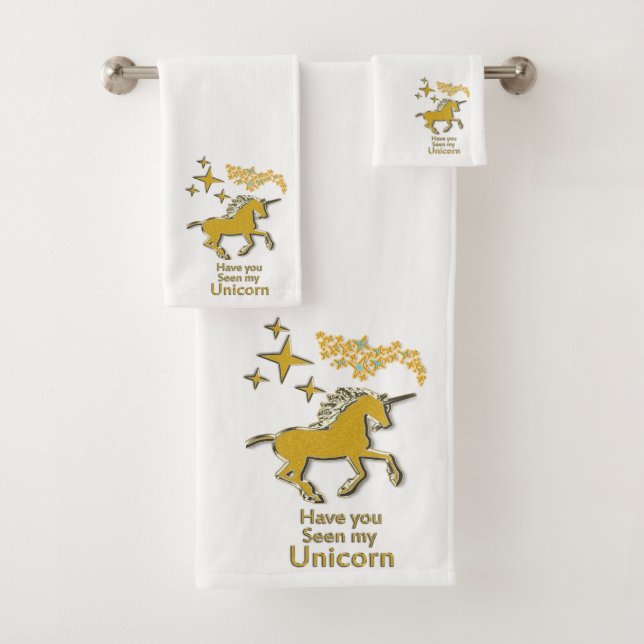Gold unicorn pony horse with Golden stars Bath Towel Set (Insitu)