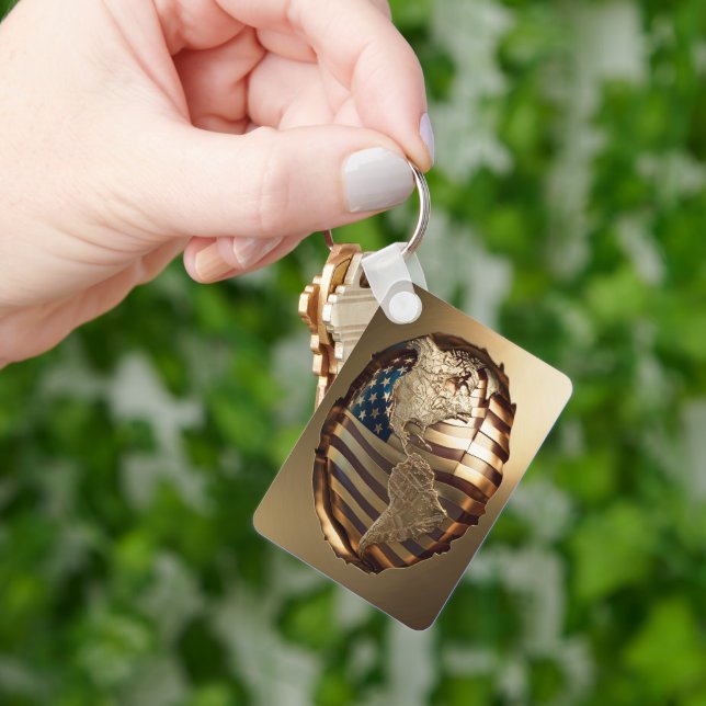 Gold United States Map #5 Keychain (Hand)