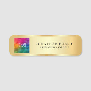 Gold Upload Employee Photo or Your Logo Here Name Tag