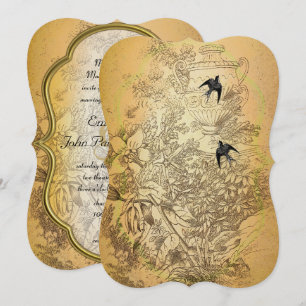Gold Urn Vintage Birds Faire-part de mariage
