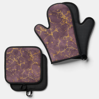 Gold Vein Stone Texture Oven Mitt & Pot Holder Set