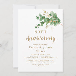 Gold Veined Eucalyptus 50th Wedding Anniversary Invitation