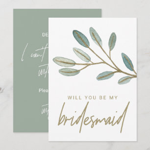 Gold Veined Eucalyptus Bridesmaid Proposal Invitation
