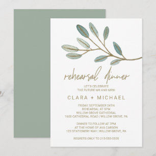 Gold Veined Eucalyptus Rehearsal Dinner Invitation