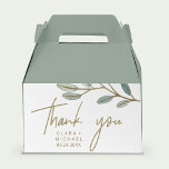 Gold Veined Eucalyptus Thank You Favor Box<br><div class="desc">This gold veined eucalyptus thank you favour box is perfect for an elegant wedding. The simple and dainty design features faux gold glitter layering the branches of olive green leaves. Personalize the favour box with your name and the date. Please Note: This design does not feature real gold glitter. It...</div>