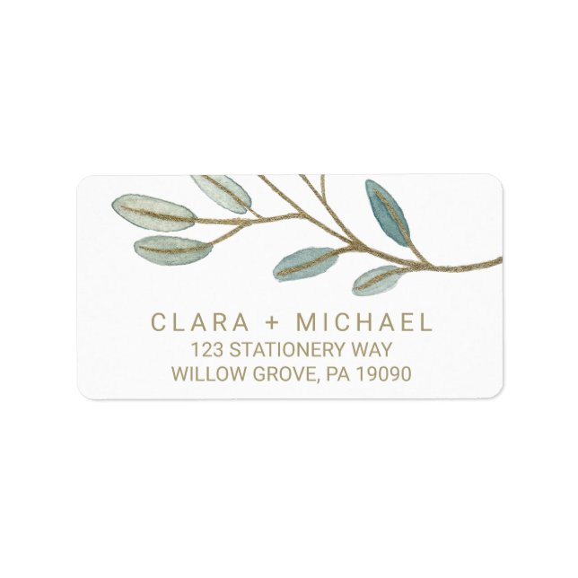 Gold Veined Eucalyptus Wedding Label (Front)
