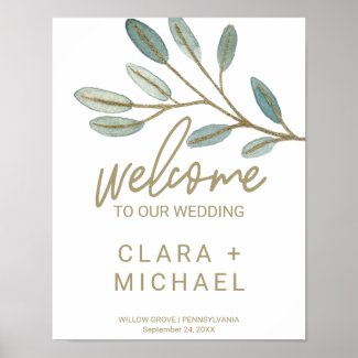 Gold Veined Eucalyptus Welcome Wedding Poster