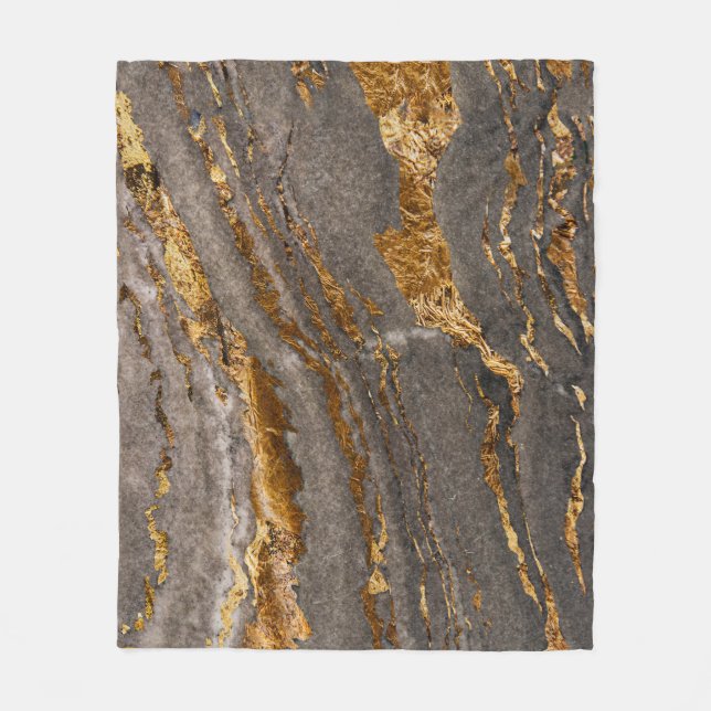 Gold-veined grey marble textured background. fleece blanket (Front)