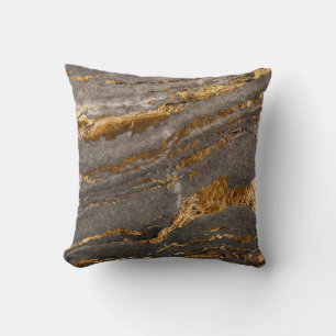 Gold-veined grey marble textured background. throw pillow