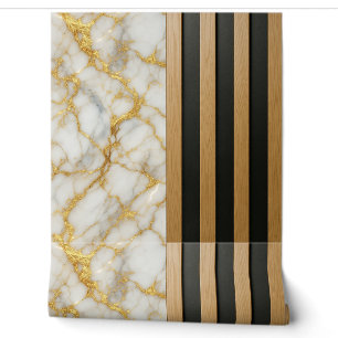 Gold Veined Marble Wood Slats  Wallpaper