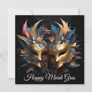 Gold Venetian Mask Carnival Mardi Gras Holiday Card