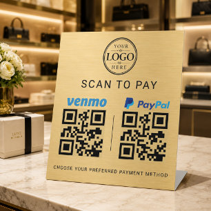 Gold Venmo Paypal Scan to Pay Tabletop Display Pedestal Sign