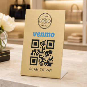 Gold Venmo Scan to Pay Tabletop Display Pedestal Sign