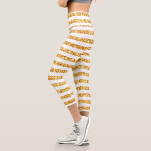 Gold Vertical Glitter Boho Stripes Collection Capr Capri Leggings