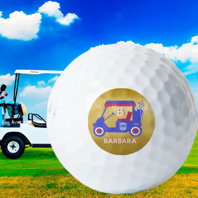 Gold & Very Blue Golf Cart Custom Monogram Name    Balls (Creator Uploaded)