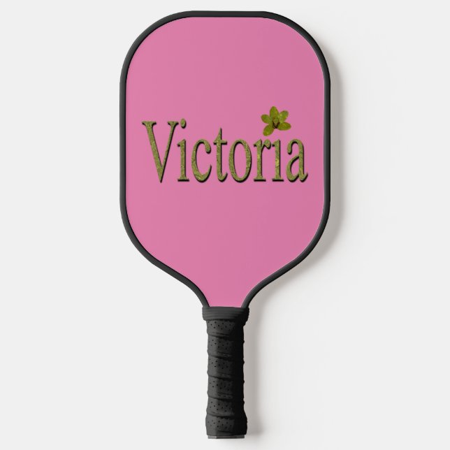 Gold Victoria Name Made With Golden Orchids, Pickleball Paddle (Front)