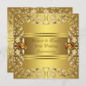 Gold Victorian Flowers Gold 50th Anniversary Invitation (Front/Back)