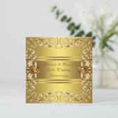 Gold Victorian Flowers Gold 50th Anniversary Invitation (Standing Front)