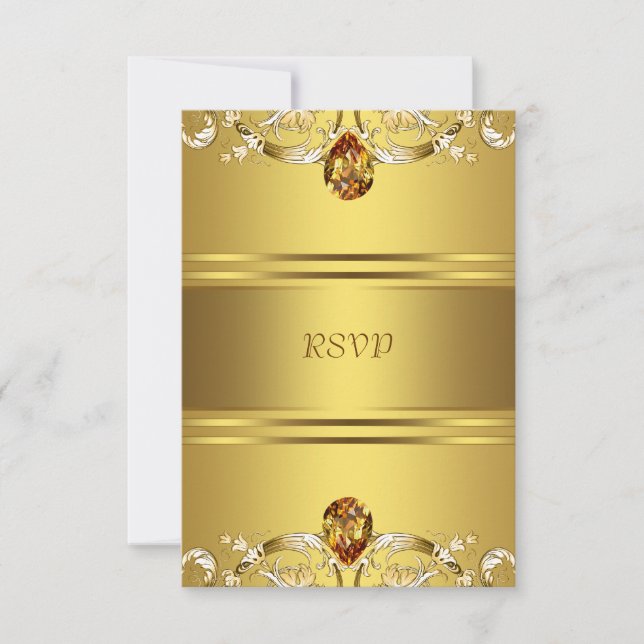 Gold Victorian Flowers Gold 50th Anniversary RSVP (Front)