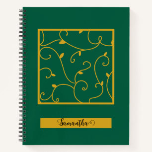 Gold Vine Leaves Abstract Floral Green Notebook