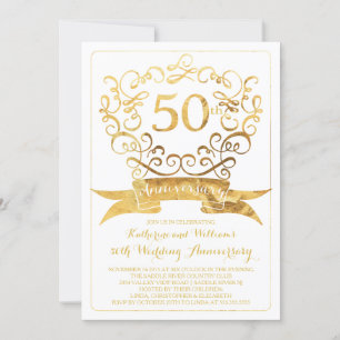 Gold Vintage 50th Wedding Anniversary Invitation