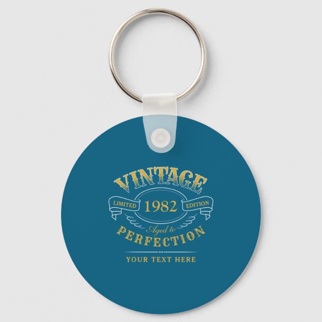 Gold Vintage Aged To Perfection Funny Birthday  Keychain (Front)