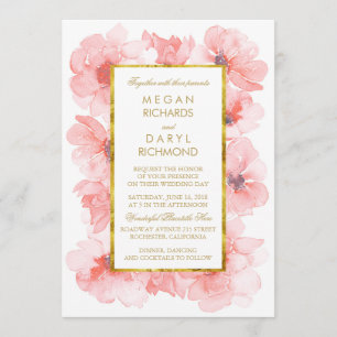 Gold Vintage Blush Floral Wedding Invitation