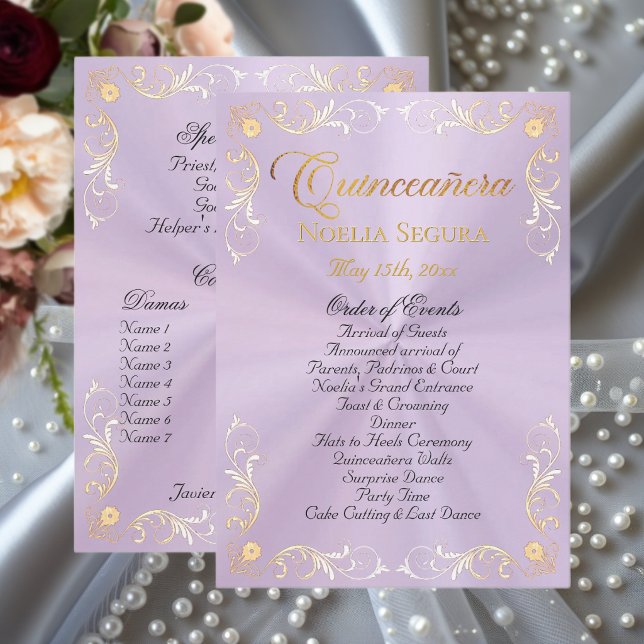 Gold Vintage Border Quinceanera - Lavender Program (Creator Uploaded)
