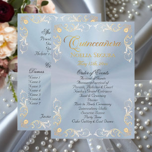 Gold Vintage Border Quinceanera - Pastel Blue Program