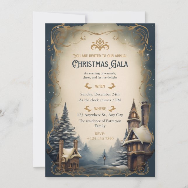 Gold Vintage Christmas Gala Holiday Card (Front)