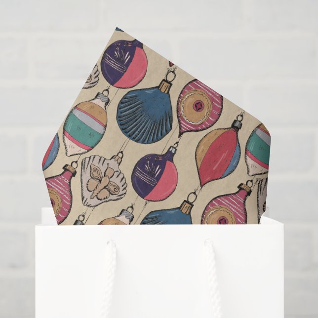 Gold Vintage Christmas Ornaments Pattern Tissue Paper (Gift Bag)