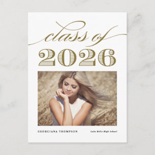 Gold Vintage Class of 2025 Photo Graduation Announcement Postcard