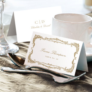 Gold Vintage Classic Script Foldable Place Card