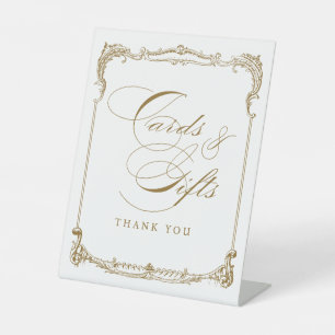 Gold Vintage Classic Script Wedding Cards & Gifts Pedestal Sign