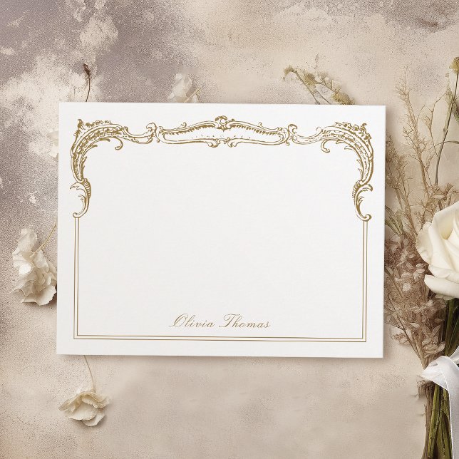 Gold Vintage Classy Script Personalized Stationery Card (Gold Vintage Classy Script Personalized Stationery Note Card)