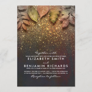 Gold Vintage Fall Leaves Elegant Wedding Invitation